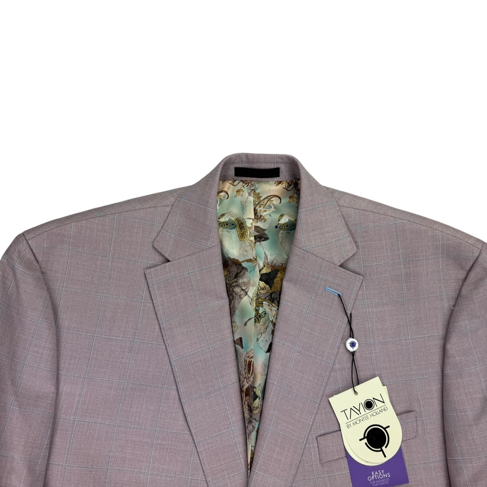 Tayion Mens Agordy Regular Fit Windowpane Suit Jacket Pink Blue 44r — image 2 of 6